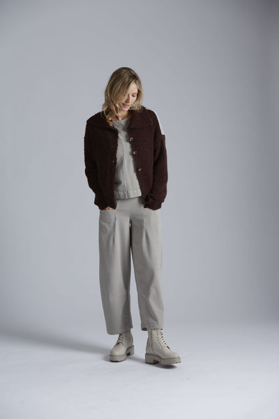 Cardi in Plum with Circle Pattern on Back