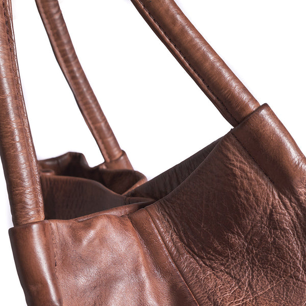 Shopper Style Leather Bag in Black and Brandy