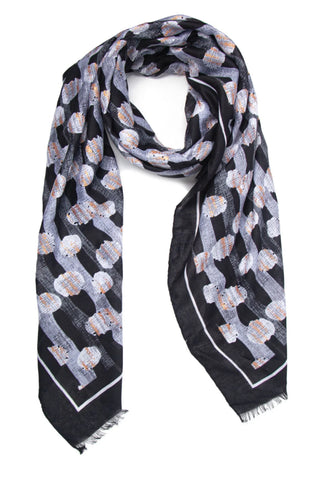 Black Retro Dots & Stripe Scarf