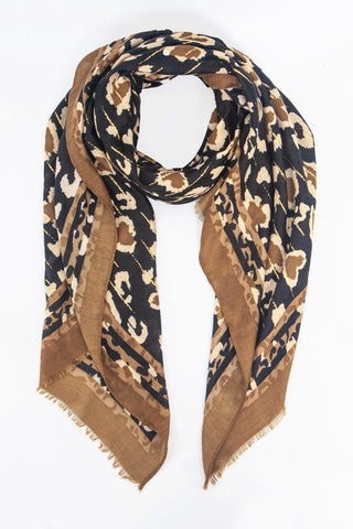 Percy Lightweight Scarf in Neutral Leopard Print w/Border