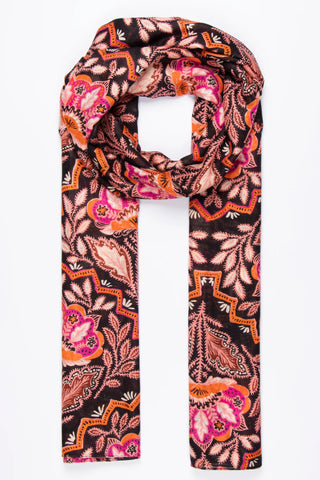 Bernadette Lightweight Scarf Orange Floral Mosaic Print