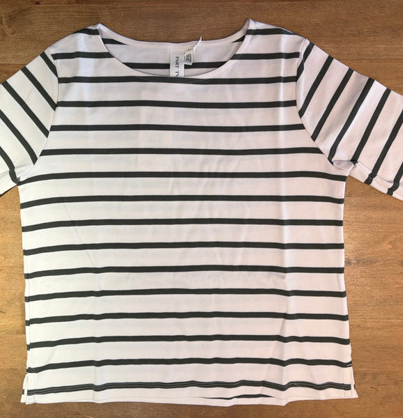 Nela Tee in Eggnog/Roasted Russet Stripe and Beetle Stripe