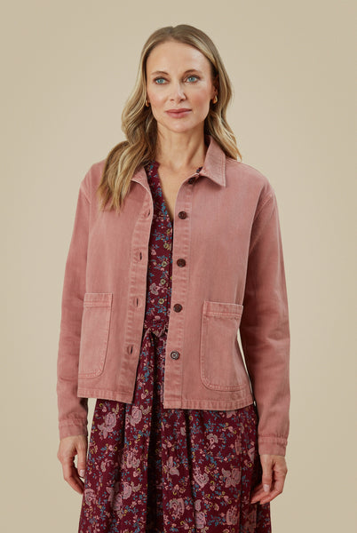 Evie Laundered Cotton Twill Jacket in Brick Dust and Tea