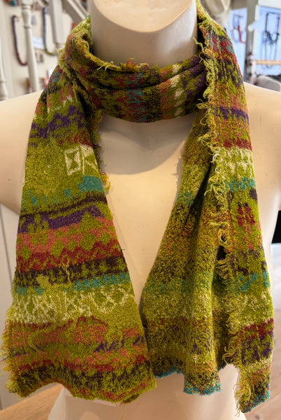 Japanese Pure Cotton Scarf in Green Multi