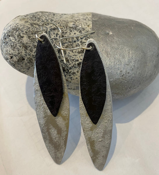 Leaf Earrings in Silver & Black and Blue & Green