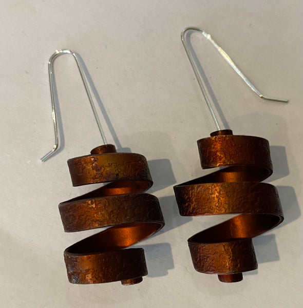 Curled Drop Earring in Silver & Copper