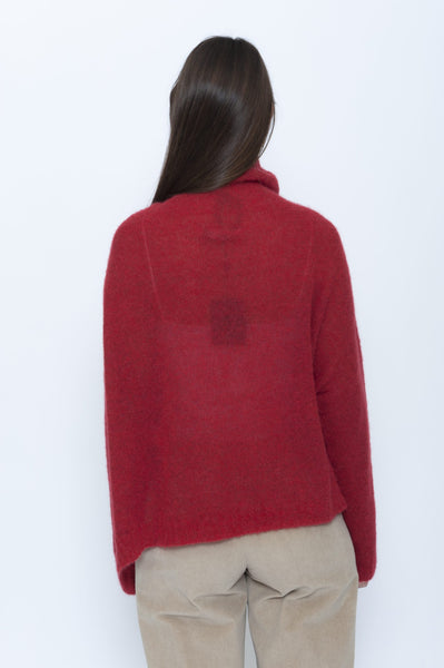 Turtle Neck Alpaca Jumper in Iris and Red