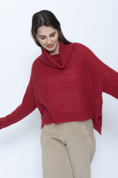 Turtle Neck Alpaca Jumper in Iris and Red