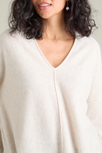 Merino Wool V Neck Jumper Ecru