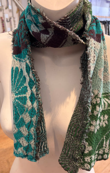 Japanese Pure Cotton Scarf in Turquoise Multi