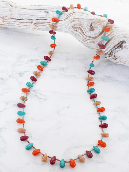 Long Glass Bead Necklace Blue & Orange