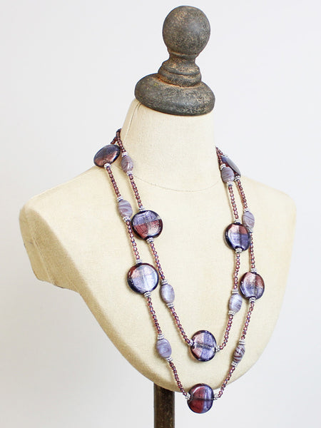 Double Strand Glass Disc Necklace Purple