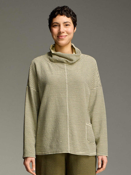 Double Cloth Funnel Neck Pullover in Chocolate