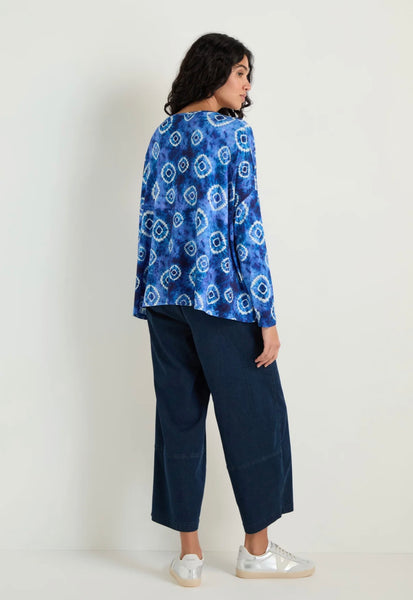 Tie Dye Circles Jersey Boxy Top Blue White