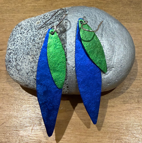 Leaf Earrings in Silver & Black and Blue & Green