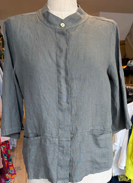 Korean Linen Collar Shirt in Medium Grey