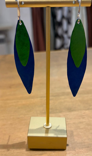 Leaf Earrings in Silver & Black and Blue & Green