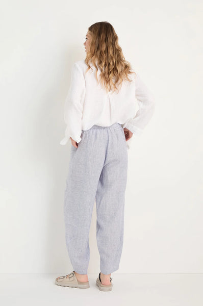 Ticking Linen Striped Bubble Trouser Blueberry/White