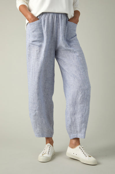 Ticking Linen Striped Bubble Trouser Blueberry/White