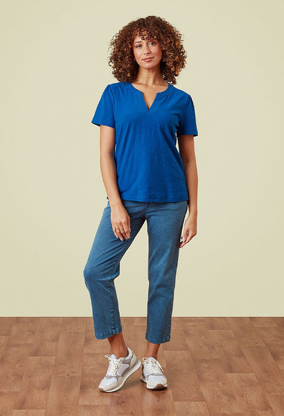 Flora Slub Tee Shirt in Ocean Blue and White