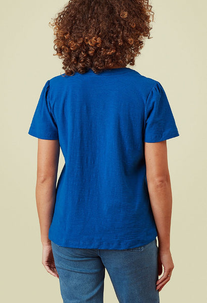 Flora Slub Tee Shirt in Ocean Blue and White