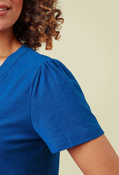 Flora Slub Tee Shirt in Ocean Blue and White