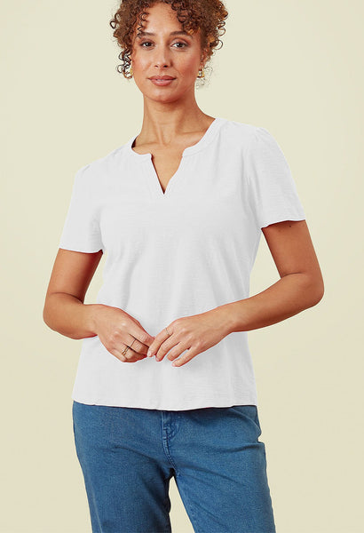 Flora Slub Tee Shirt in Ocean Blue and White