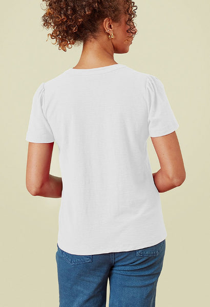 Flora Slub Tee Shirt in Ocean Blue and White