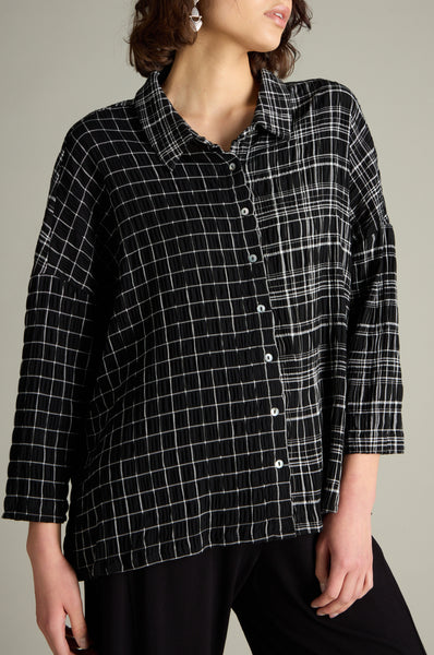 Window Crinkle Check Boxy Shirt in Black/White