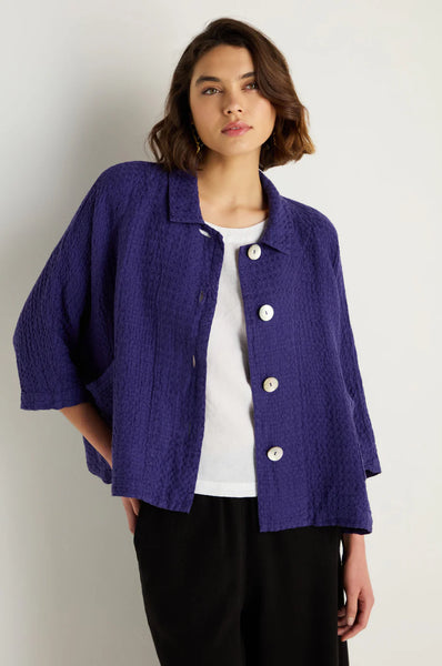 Waffle Linen Boxy Jacket in Blueberry