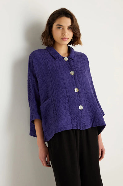 Waffle Linen Boxy Jacket in Blueberry