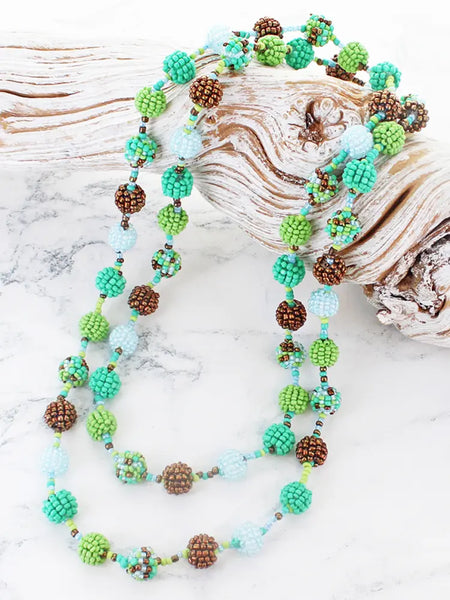 Long Beaded Ball Necklace Various Colours