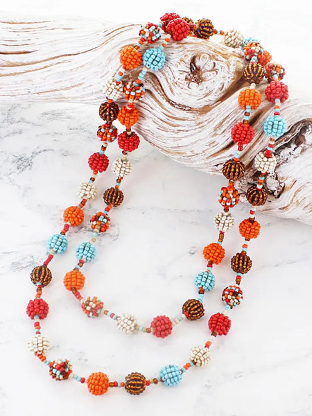 Long Beaded Ball Necklace Various Colours