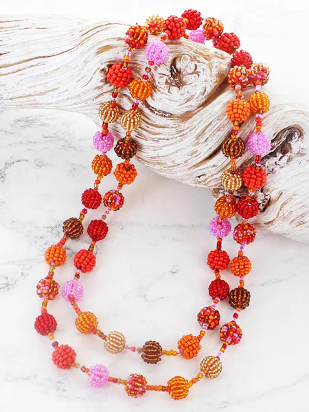 Long Beaded Ball Necklace Various Colours
