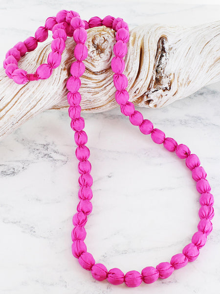 Long Fabric Ball Necklace Various Colours