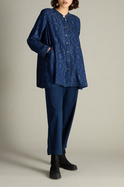 Diamond Patchwork Print Shirt in Denim