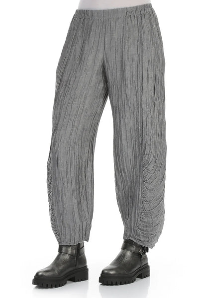 Crinkle Trousers in Silver Black