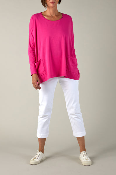 Cotton Jersey Boxy Top in Raspberry