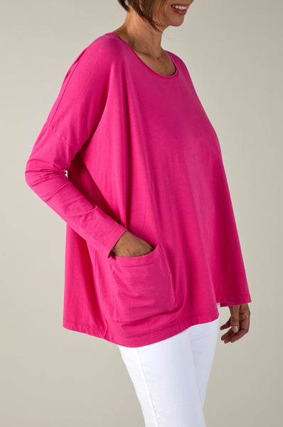 Cotton Jersey Boxy Top in Raspberry