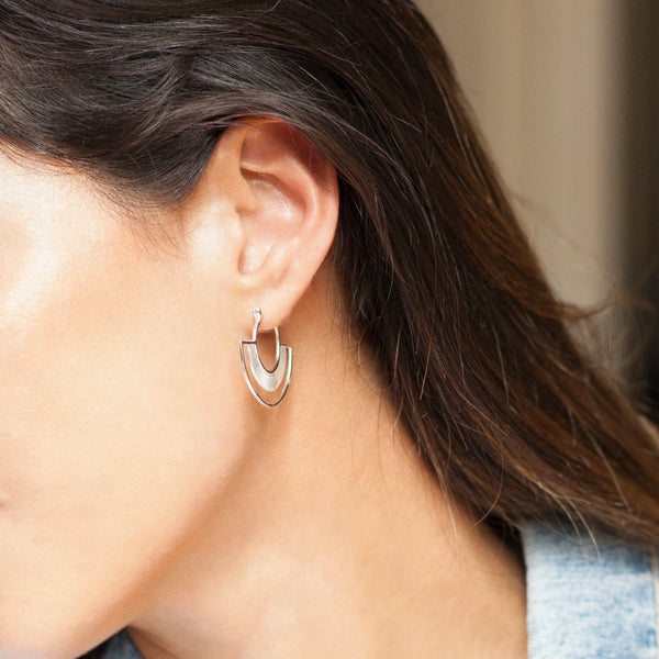 Large Silver Deco Hoop Earring