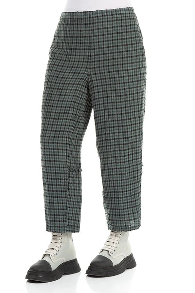 Linen Check Trousers in Sage and Antique Ruby