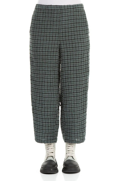 Linen Check Trousers in Sage and Antique Ruby
