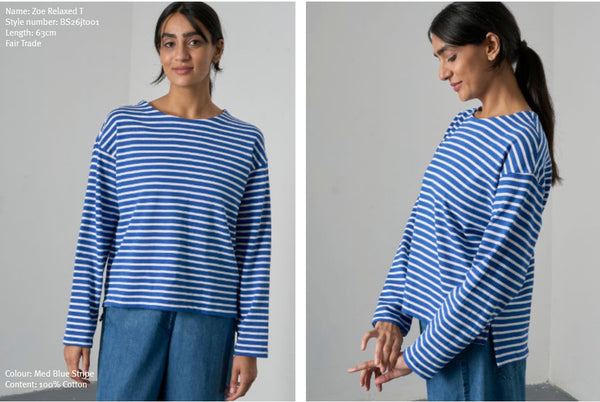 Zoe Relaxed Tee in Med Blue Stripe