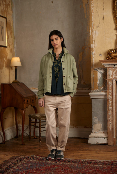 Evie Laundered Cotton Twill Jacket in Brick Dust and Tea