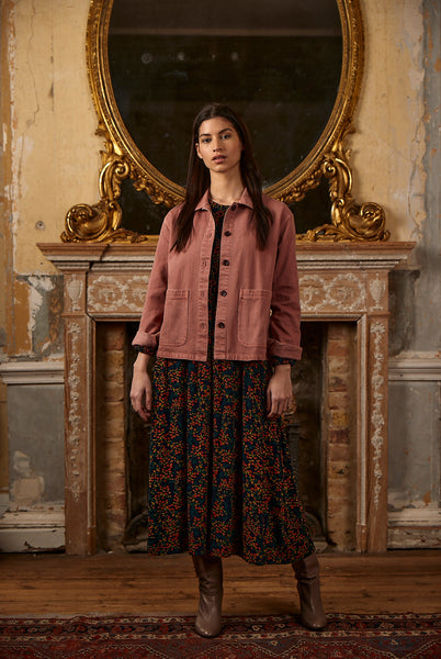 Evie Laundered Cotton Twill Jacket in Brick Dust and Tea