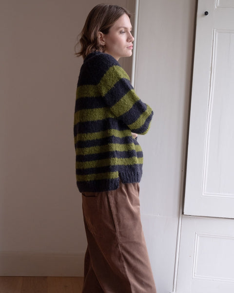 Force Five Jumper in Navy & Chartreuse Stripe