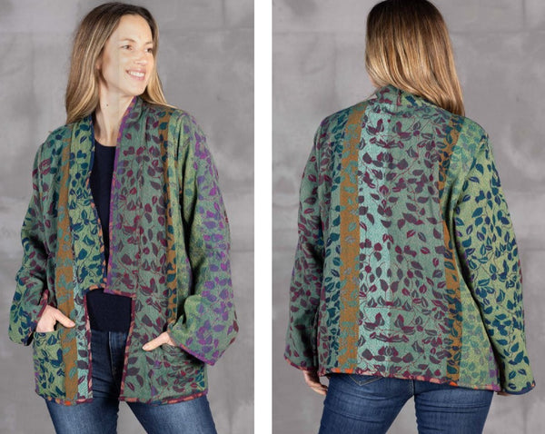 Moksha Reversible Merino Wool Jacket in Multi Leaves