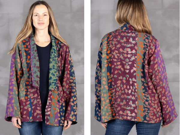 Moksha Reversible Merino Wool Jacket in Multi Leaves