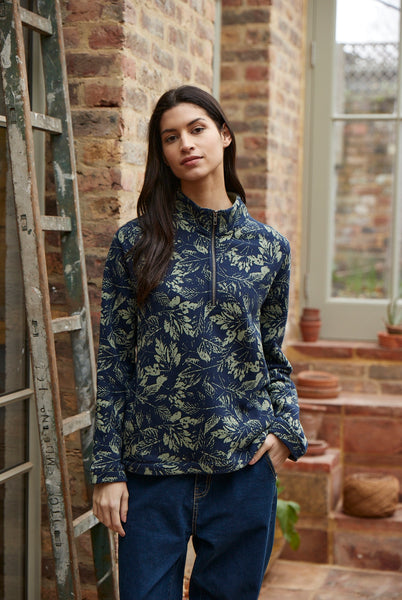 Noia Printed Sweatshirt Textured Leaf Navy Blazer