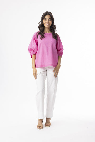 Cotton Slub Essentials Top in Saffron and Pink
